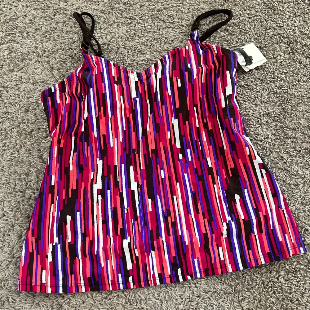 Jaclyn Smith Womens Pink Purple Abstract Geometric Tankini Swim Top Size‎ 10 NEW